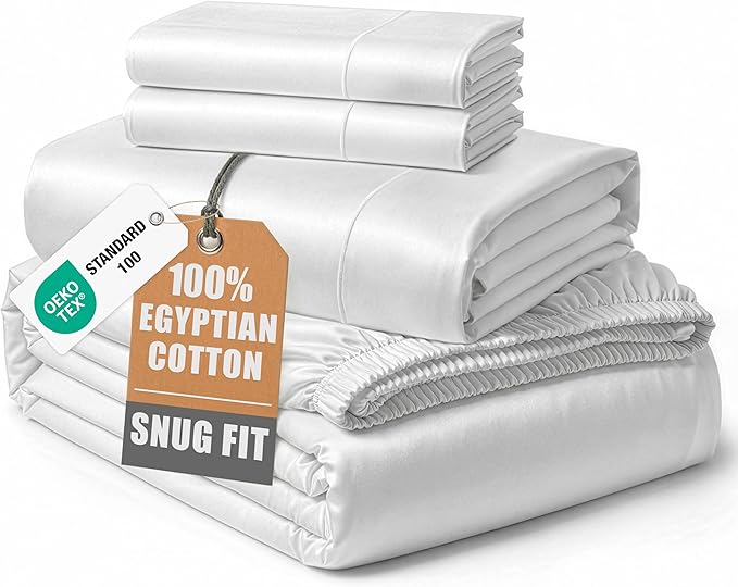 LANE LINEN 100% Egyptian Cotton Full Size Bed Sheets, Soft & Comfy Luxury Hotel Style Thick Full Size Sheets, Fully Elasticized Reinforsed Seams No Pill Natural Cooling - White Sheets