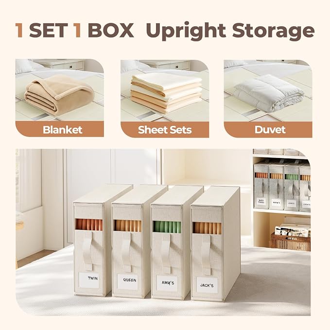 4Pack Linen Sheet Organizers and Storage - King/Queen Size Sheet Storage Organizer with Window, Foldable & Dustproof Sheet Organizer for Linen Closet for Summer Blankets & Sheet Sets,Off-white - Image 6