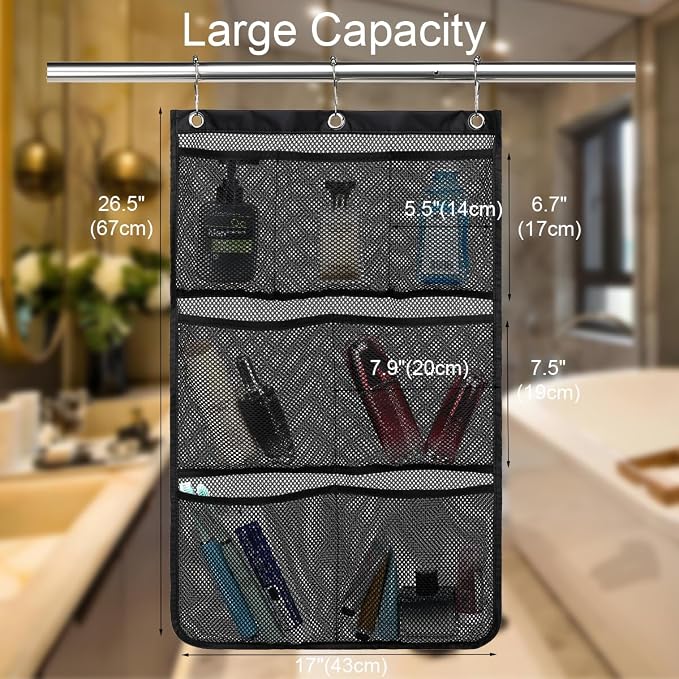 GYEUKHAM Hanging Mesh Shower Caddy for Bathroom - Quick Drying Portable Shower Organizer with Multiple Pockets for Soap,Shampoo and Cruise Ship Essentials Saving Bathroom Storage,Black,1 Pack - Image 2