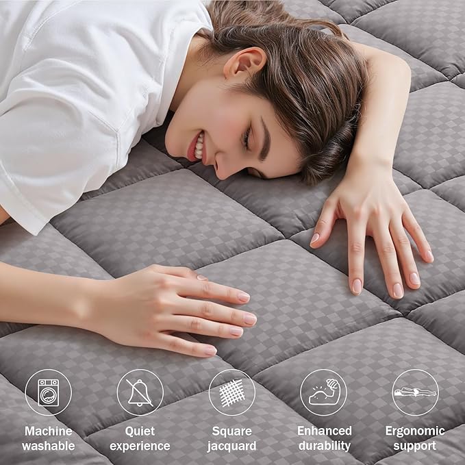OLANLY Twin XL Quilted Fitted Mattress Pad, Elastic Fitted Mattress Topper, Cooling Soft Mattress Cover Stretches up to 21 Inches Deep, Machine Washable Mattress Protector (39x80 inch, Light Grey)