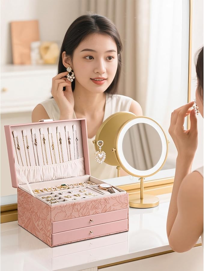 TOFUNTOY Jewelry Organizer Box, Large Jewelry Boxes for Women, 3-Layer Jewelry Holder Organizer for Necklace Earrings Rings Bracelets Storage, Gift for Her Mom - Image 6