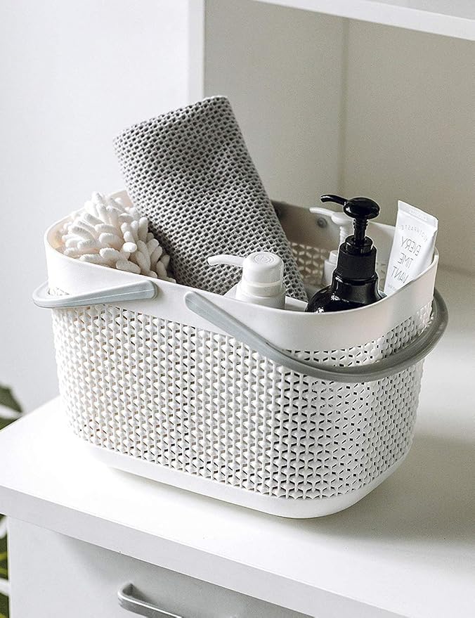 UUJOLY Plastic Storage Baskets with Handle Shower Caddy Organizer Bins for Home Bathroom Kitchen (3 Pack-White) - Image 2