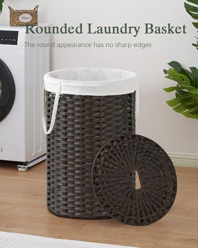 SETVSON Large Laundry Hamper Laundry Basket Round 34.3 Gal (130 L) Handwoven Wicker Laundry Baskets Rattan Laundry Basket with Laundry Bag Handles 2 Mesh Bags for Living Room Bedroom Brown - Image 2