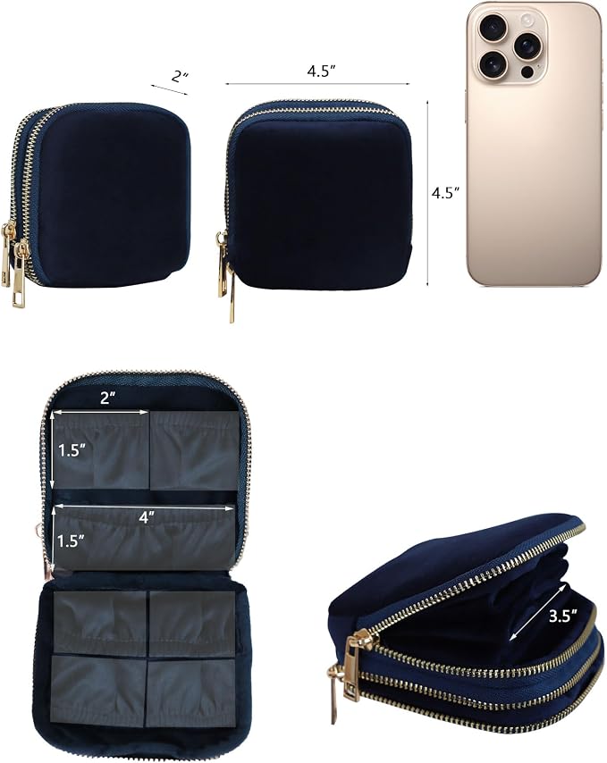 Stratalife Travel Jewelry Case Organizer 2-Layer Compact Storage Bag for Rings Earrings Necklace Bracelet Portable Velvet Jewelry Pouch with Zippers Travel Essential Gift for Women Navy Blue - Image 5