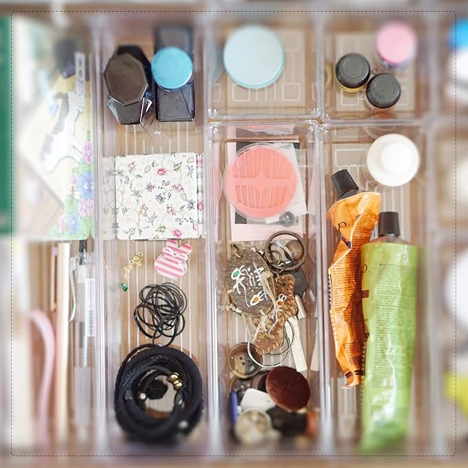 Kingrol 10 Pack 12 x 3 x 2 Inch Clear Drawer Organizer Trays, Desk Drawer Divider Storage Bins, Storage Box Set for Kitchen Bathroom Office Supplies - Image 6
