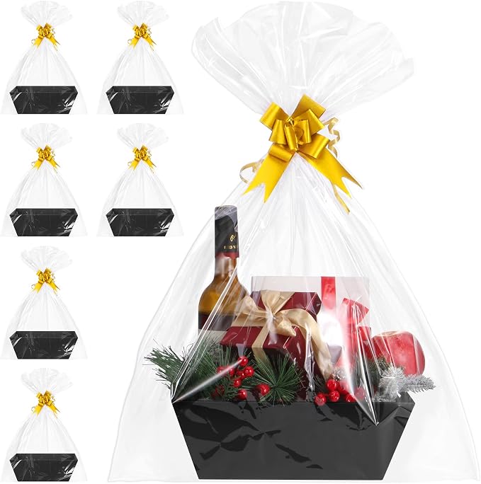 AFOROEOA 6PACK Black Baskets For Gifts Empty, 10x12”Thick Black Gift Basket with 6 Bows 6 Bags Empty Gift Baskets for Christmas Thanksgiving Wedding Birthday Party Wrapping Gift by AFOROEOA
