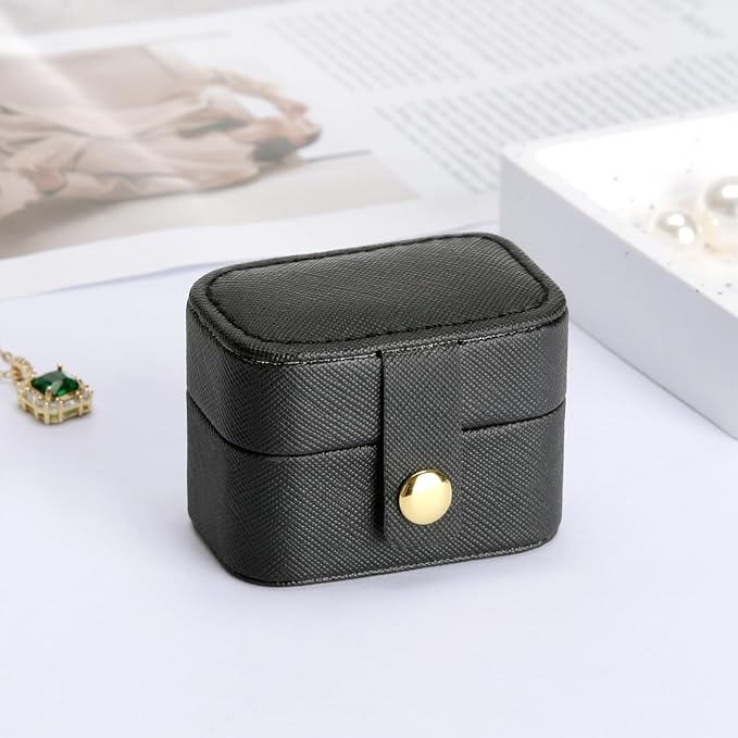 KUKUVR Small Travel Jewelry Box For Ring Stud Earring, Mini Jewelry Ring Holder for Multiple Rings, Portable Jewelry Storage Organizer Case (Black) - Image 5