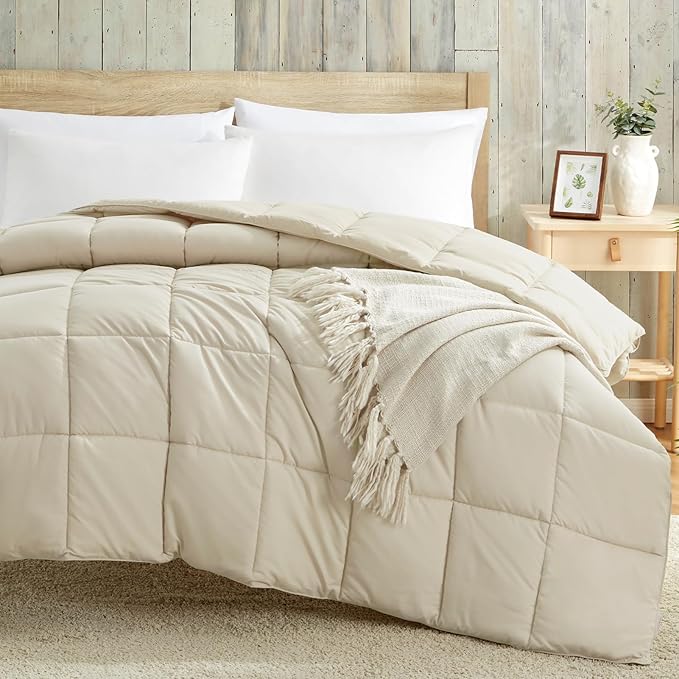 Homelike Moment Comforter King Size - Beige Duvet Insert Down Alternative Bed King Comforter, Lightweight Bedding Comforters Quilted Soft All Season Beige