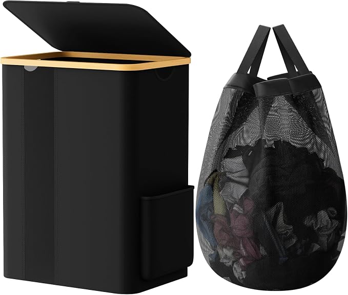 BlissTotes Laundry Basket with Lid, 80L Clothes Laundry Hamper with Handles and Removable Laundry Bag, Breathable Design Hamper with Lid for Bedroom, Bathroom, Dorm, Laundry Room - Black by BlissTotes