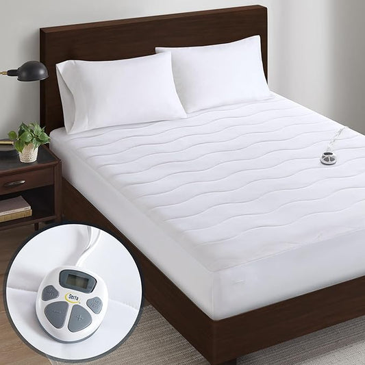 Serta Heated Mattress Pad Twin XL - Deep Pocket, 10 Heat Settings, Auto Shut Off, ETL Certified, Machine Washable, White