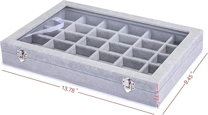Jewelry Organizer Tray with Clear Lid 30 Grid Velvet Drawer Insert Jewelry Storage box with Glass lid Display Case Store Showcase Holder with Lock Gifts for Women - Image 2