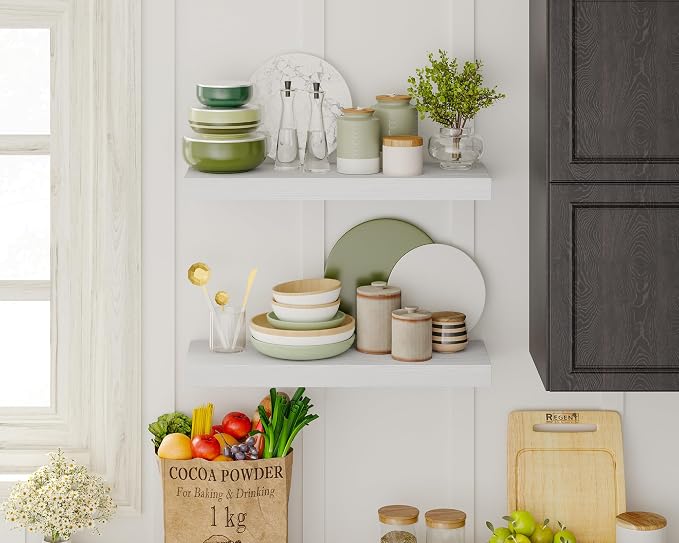 Fixwal White Shelves, 15.8in Floating Shelves, Farmhouse Shelf Wall Decor for Bathroom, Bedroom, Living and Kitchen Set of 6 - Image 5