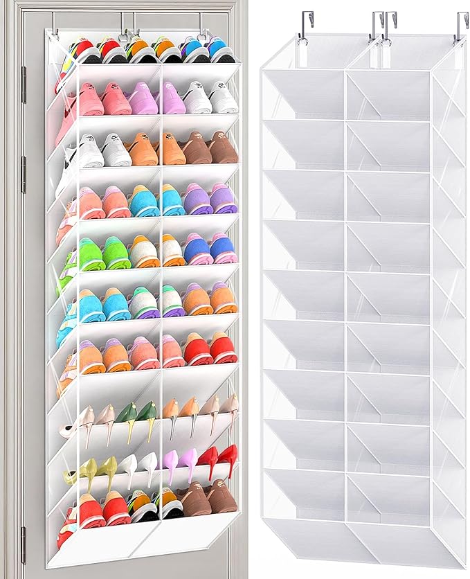 UVIAHOMI 20-30 Pairs Over the Door Shoe Organizer, Clear Pockets Hanging Shoe Storage for Closet, 10-Tier Door Shoes Rack, Handing Shoes Holder Fit All the Family's Sneakers, Boots, Heels, White by UVIAHOMIHOMEORGANIZER