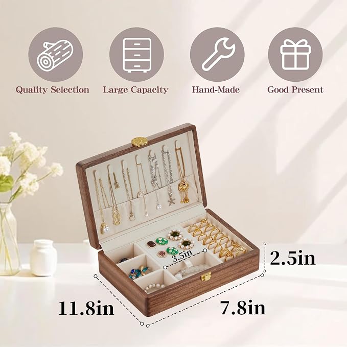 Travel Jewelry Case Small Wood Jewelry Organizer Jewelry Box for Women (Single Nut-Brown A) - Image 2