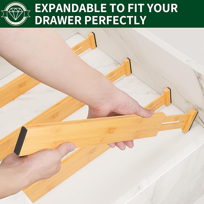 Dunruz Bamboo Drawer Dividers 2.6" High,17"-20" Adjustable Spring Loaded Clothes Drawer Organizers for Kitchen, Dresser, Bathroom, Bedroom and Office - Image 6