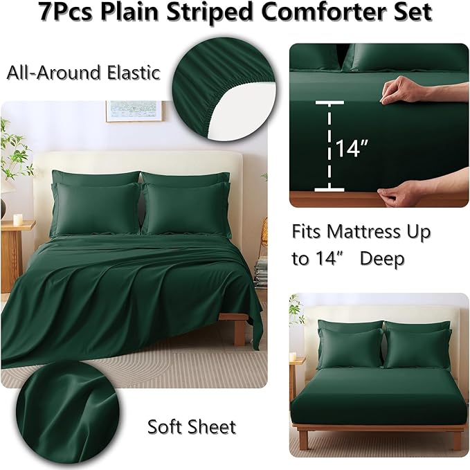 CozyLux Full Size Comforter Sets - 7 Piece Bed in a Bag Emerald Green Comforter Set with Sheets Bed Set All Seasons, Soft Bedding Set with Down Alternative Comforter, Sheets, Pillowcases & Shams
