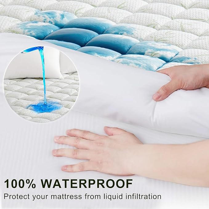 Full Size Mattress Protector - 100% Waterproof Pillow Top Pad, Quilted Cooling Topper, 8-21 Deep Pocket,Breathable Machine Washable for Hot Sleepers