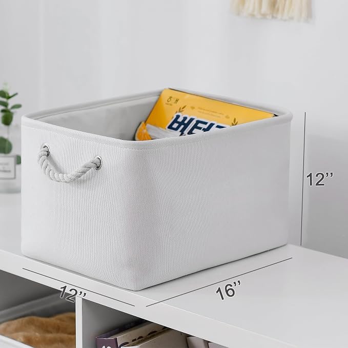 TheWarmHome Storage Basket for Shelves - 15.8x11.8x11.8 inch 3 Pack Fabric Storage Cubes, Collapsible Storage Bin for Organizing Organizer Closet Book Gift Dog(White) - Image 5
