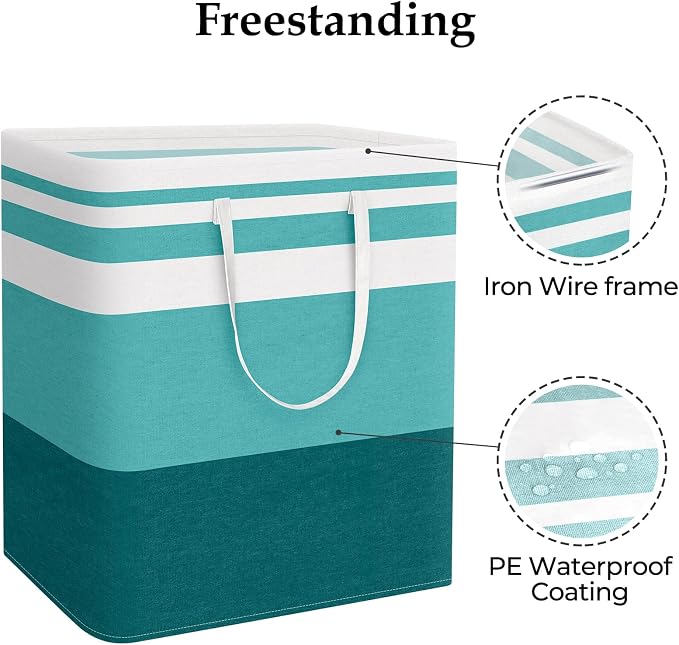 StorageRight Large Collapsible Laundry Basket Hamper with Easy Carry Handles，Freestanding Clothes Hampers for Laundry, Bedroom, Dorm, Towels, Toys, 100L, Green - Image 3