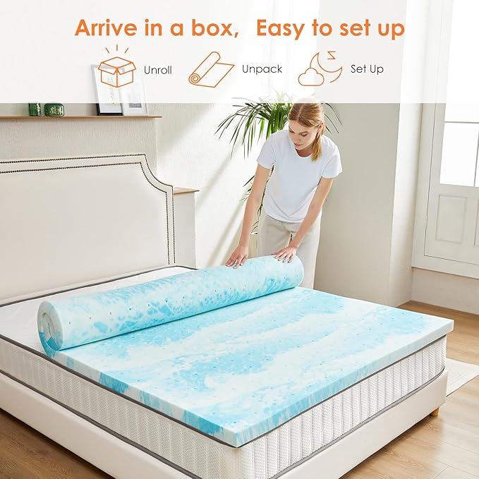 Sweetcrispy Mattress Topper King, 3 Inch Thick Memory Foam Gel Infused Cooling Toppers Pad for King Size Bed, Sleeper Sofa, RV, Camper, CertiPUR US Certified, Ventilated and Breathable