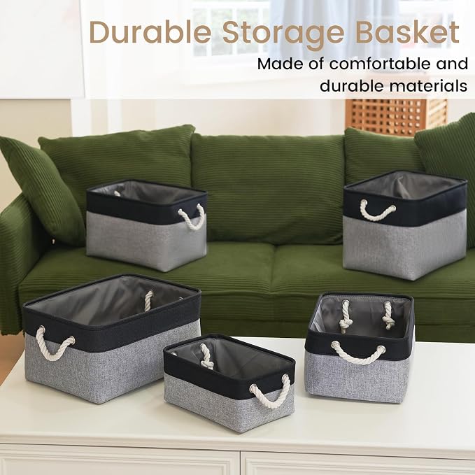 Large Storage Baskets- 15x11x10 inch Storage Bins for Shelves and Closet Organizing, Foldable Fabric Bin for Home Organization Clothes and Laundry (6-Pack, Black&Gray) - Image 7