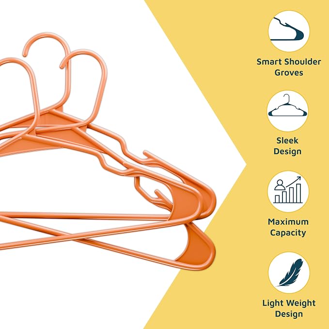 Lifemaster Plastic Clothes Hangers – Heavy Duty Hanger Set, for Organizing Clothes, Dresses, and Coat, Holds Up to 5 lbs, Space-Saving Hangers with Non-Slip Shoulder Grooves, Pack of 5, Orange - Image 4