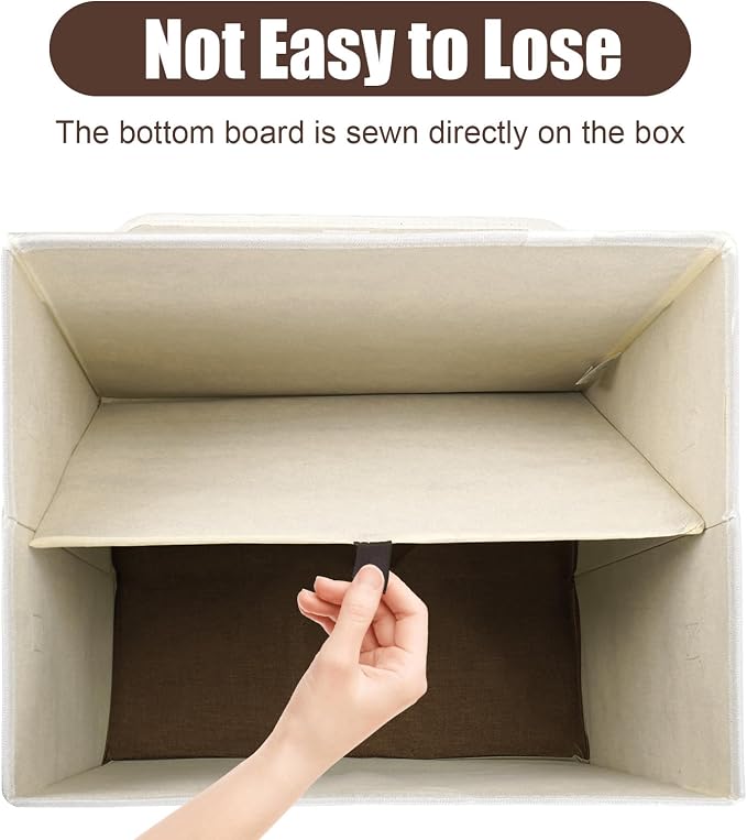 Large 17" 42 Quarts Collapsible Stackable Storage Bins with Lids [3-Pack] Foldable Fabric Linen Storage Boxes Cube, Closet Organizer Baskets with Label for Home (16.7 x 12 x 12", Brown & White) - Image 4