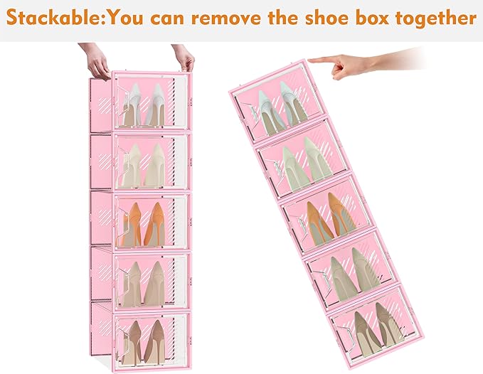 SIMPDIY Shoe Storage, 12 Pack X-Large Shoe Organizer for Closet, Shoe Boxes Clear Plastic Stackable Shoe Storage Boxes for Size 13 - Image 4