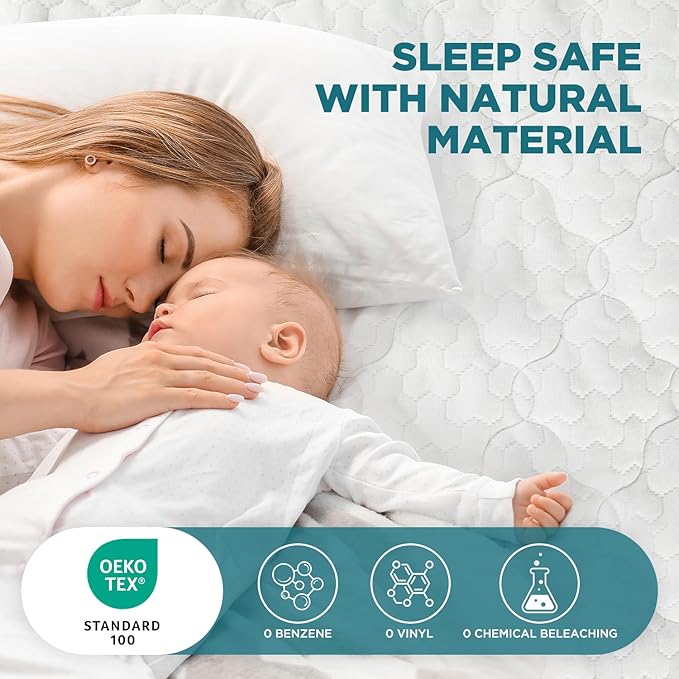 5-Sided Waterproof Mattress Protector, Twin XL Size Quilted Bamboo Rayon Mattress Cover, Breathable Cooling Noiseless Bed Fitted Sheets, Soft Bedding Pad with Deep Pocket Up to 18"