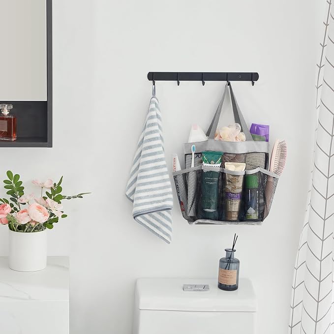 Lifewit Mesh Shower Caddy Portable for College Dorm Room Essentials with 7 Pockets, Freestanding Hanging Organizer Basket, Quick Dry Tote Bag for Camping, Bathroom, Beach, Travel, 1 Pack, Grey - Image 7