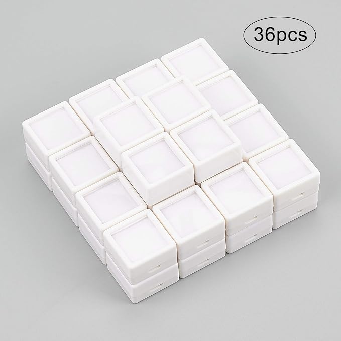 BENECREAT 36PCS White Gemstone Display Box Mini Square Acrylic Jewelry Box Container 1.2x1.2x0.6 with Clear Top Lids and Sponge for Festival Gems,Jewelry Packing - Image 7
