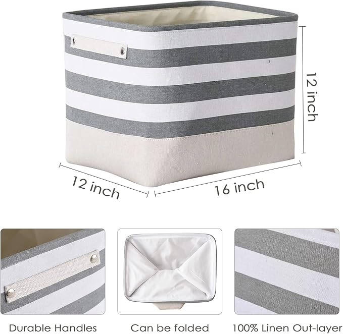 TheWarmHome Extra Large Cube Storage Bins Baskets for Organizing, Sturdy Fabric Storage Basket Cube W/Handles, Decorative Foldable Storage Baskets for Shelves Closet Nursery Toy (3 Pack 16×12×12inch) - Image 6