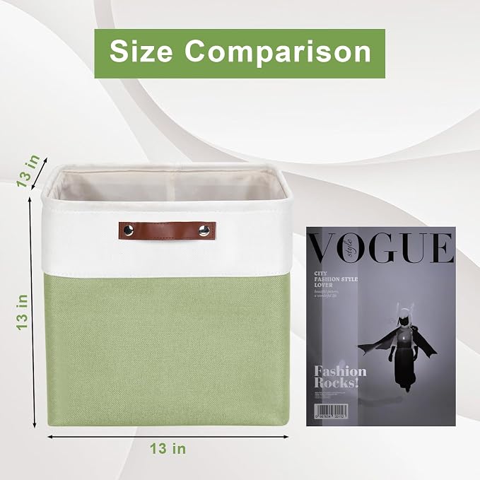 Bagnizer 13x13 Cube Storage Bins, Collapsible Fabric Storage Box, 4 Pack Closet Baskets with Handles for Organizing, Shelf, Toys, Clothes, Home, Office, Nursery (Green&White) - Image 2