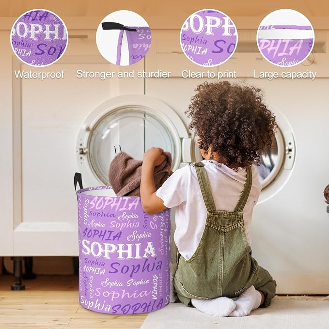 Custom Name Laundry Hamper, Personalized Laundry Basket with Name for Baby Boys Girls, Customized Collapsible Dirty Clothes Hamper Storage with Handles for Bedroom Bathroom Dorm Room Decor - Image 4