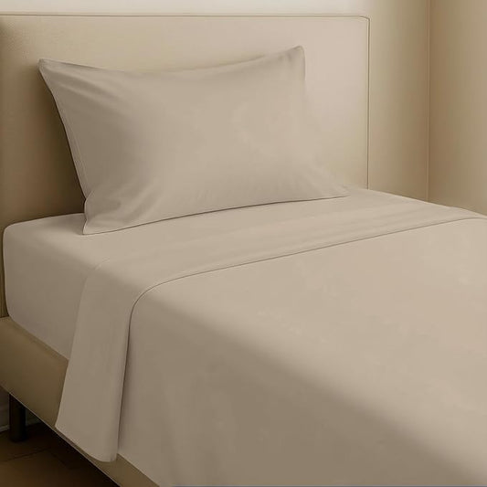 California Design Den Twin Sheets Set - Natural 100% Cotton Sheets with 12" Pockets, Soft Sateen Weave, Breathable and Durable Bedding Set for Dorm Rooms, College Beige (Warm Taupe)