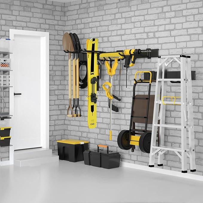 64 Inches Garage Storage, UUP Garage Organization Wall Mount Garden Tool Organizer, 620lbs Adjustable Metal Hooks, Yard Shed Rail Rack, Lawn Tool Holder for Hanging Rake Broom Mop Snowboard, Home Gift - Image 8