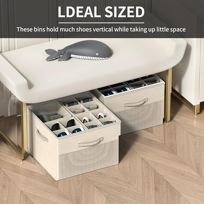 Aokeyee Shoe Organizer for Closet,Foldable Shoe Storage Organizer Box Bin with Adjustable Dividers and Clear Cover, Fits up to 16 Pairs - Image 4
