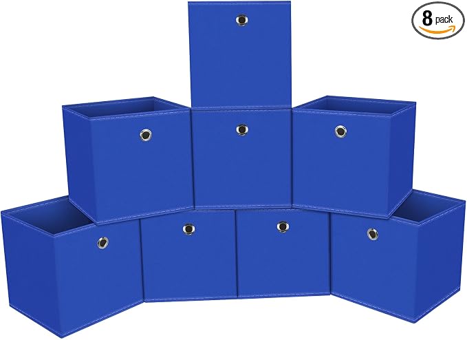 Foldable Storage Cubes Bins ,11 Inch Cloth Storage Cube Fabric Storage Box Cubes Organizer Baskets with Dual Handles for Home Organizer Set of 8 (Dark Blue) by NieEnjoy