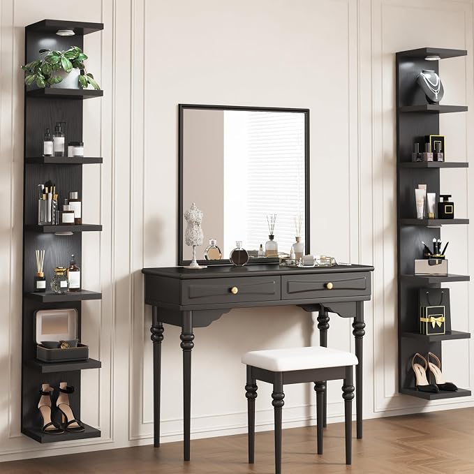 Fixwal Black Shelves 7 Tier Wall Mounted Shelf Unit Floating Shelves with LED Lights Lack Wall Shelf for Home Decor Organizer Display - Image 2
