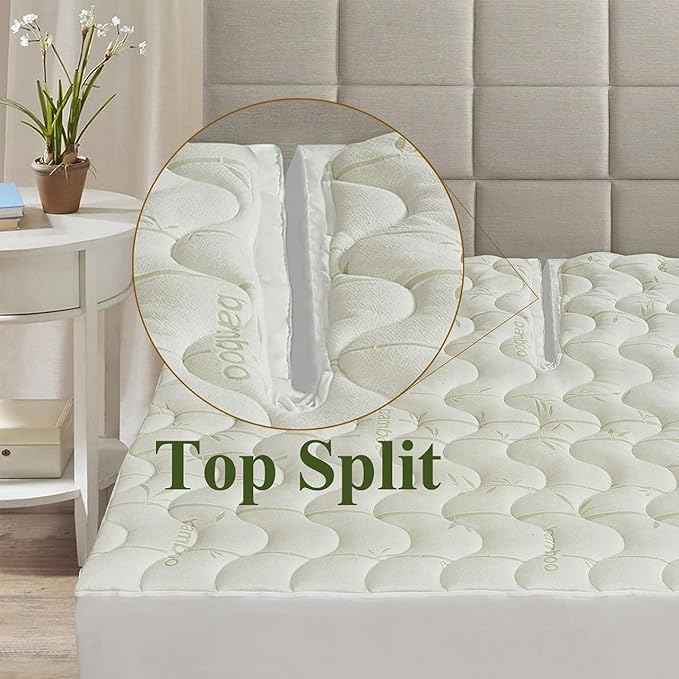 Waterproof Jacquard and Viscose derived from Bamboo, Blend Fitted Topper, Top Split Cal King Mattress Pad by Royal Hotel