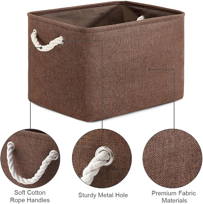 TheWarmHome Organization and Storage Basket for Shelves - 3 Pack 16x12x12 inch Fabric Storage Cubes, Cube Storage Bin for Organizing Closet Cloth Organizer Gift Toy (White & Brown) - Image 6