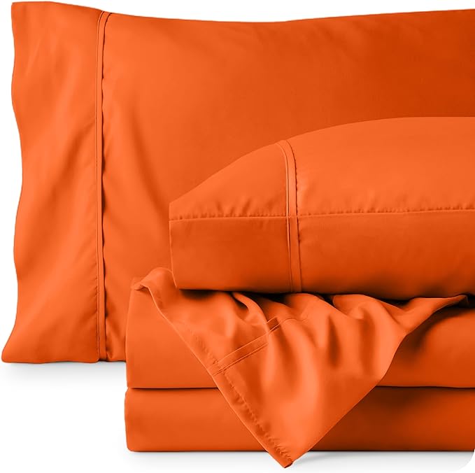 Bare Home Queen Sheet Set - 1800 Ultra-Soft Microfiber Queen Bed Sheets - Double Brushed - Deep Pockets - Easy Fit - 4 Piece Set - Bedding Sheets & Pillowcases (Queen, Orange)