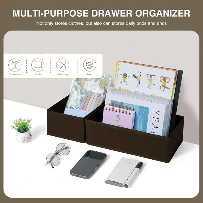 DIMJ Drawer Organizer Clothes, Underwear Drawer Organizer, Set of 4 Foldable Closet Drawer Bins, Fabric Drawer Dividers for Baby Clothes, Socks, Belt, Tie (Brown) - Image 6