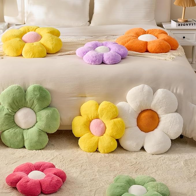 CANGHI 3 PCS Flower Pillows Flower Shaped Throw Pillow Cute Daisy Pillows Seating Cushions for Adults Kids Home Bedroom Sofa Chair Couch Decor (White/Pink/Green, 15.74 inch)