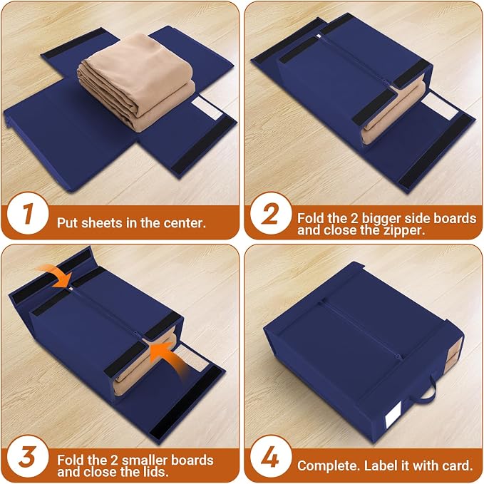 StorageTastic 8 Pack Bed Sheet Closet Organizers and Storage,Sturdy Foldable Storage Containers with Window and Label,Storage and Organization for Bedding Sheets,Duvet Covers,Blankets (Blue) - Image 4