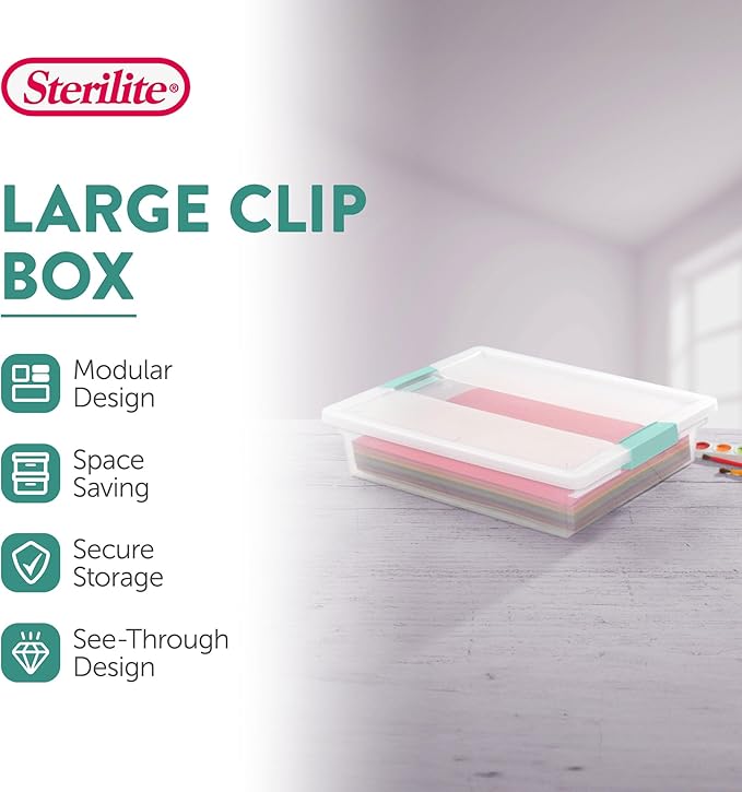 Sterilite 24-Pack Clip Box, Stackable Clear Plastic Bins with Latching Lids, Large - Writing, Arts or Crafts Supplies Storage Containers for Home, Office, Classroom and Workshop Organization - Image 2