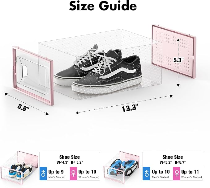 Foluck Shoe Storage Box, 15 Pack Clear Plastic Stackable Shoe Organizer for Closet, Interlocking Design Shoe Container Bins for Sneakers, Foldable Shoe Rack with Lids, Pink - Image 2