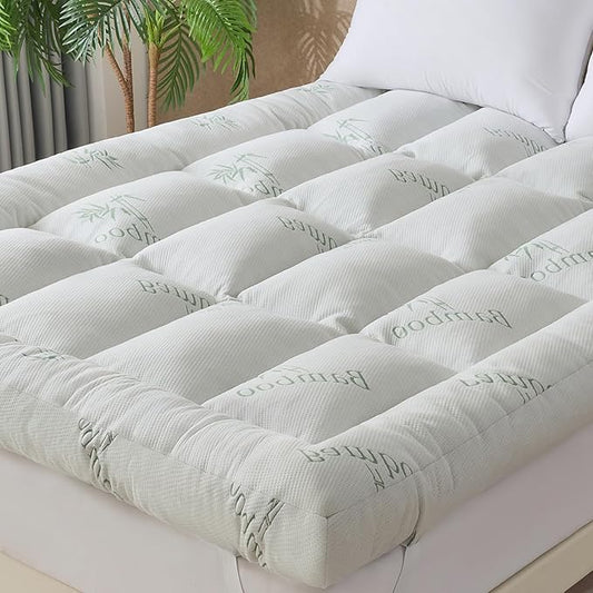 WhatsBedding 5 Inch Memory Foam Mattress Topper Twin Size, Viscose Made from Bamboo, Breathable Air Layer, Soft Thick Pillow Top Mattress Topper for Back Pain, 75x39x5in