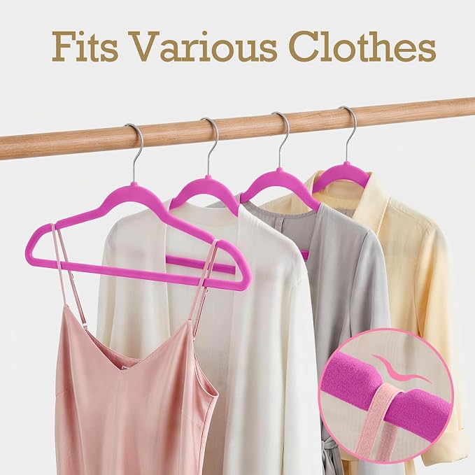 HOUSE DAY Rosy Red Velvet Hangers 60 Pack, Non Slip Clothes Felt Hanger Heavy Duty for Coat, Premium Slim Space Saving Suit Hangers for Closet Organizer, 360° Rotating Silver Hook - Image 4