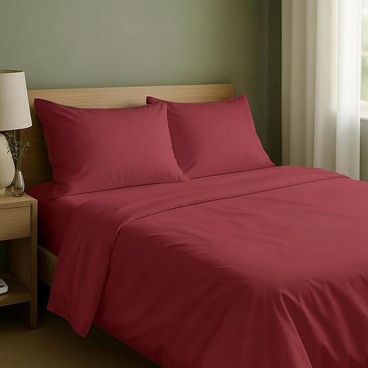 California Design Den Deep Pocket Queen Sheets Set - Natural 100% Cotton Sheets Queen Size Bed Set, Soft Sateen Weave, Breathable and Durable Bedding (Brick Red)